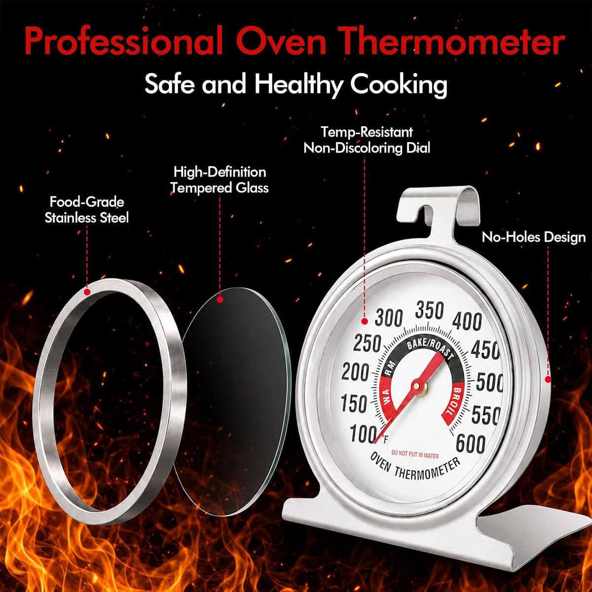 8 Pack Large Dial Oven Thermometer for Gas & Electric Oven, 100-600°F Oven Temperature Gauge Safety Leave, Easy-to-Read with Large Bright Numbers for Cooking Baking Grilling Smoker