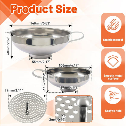Biaungdo Canning Funnel with Strainer, 3 Pcs Wide Mouth Jar Funnels Set