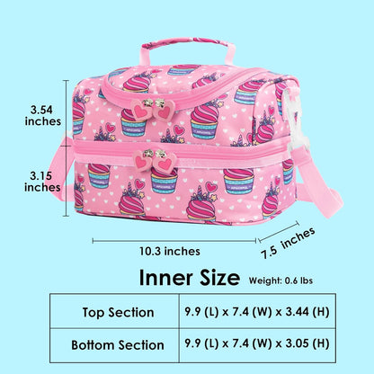 Insulated Kids Dual Compartment Lunch Bags Tote Pack for Girls Boys Toddler Kindergarten School Picnic Cooler Thermal Lunch Boxes with Strap (Green Rainbow)