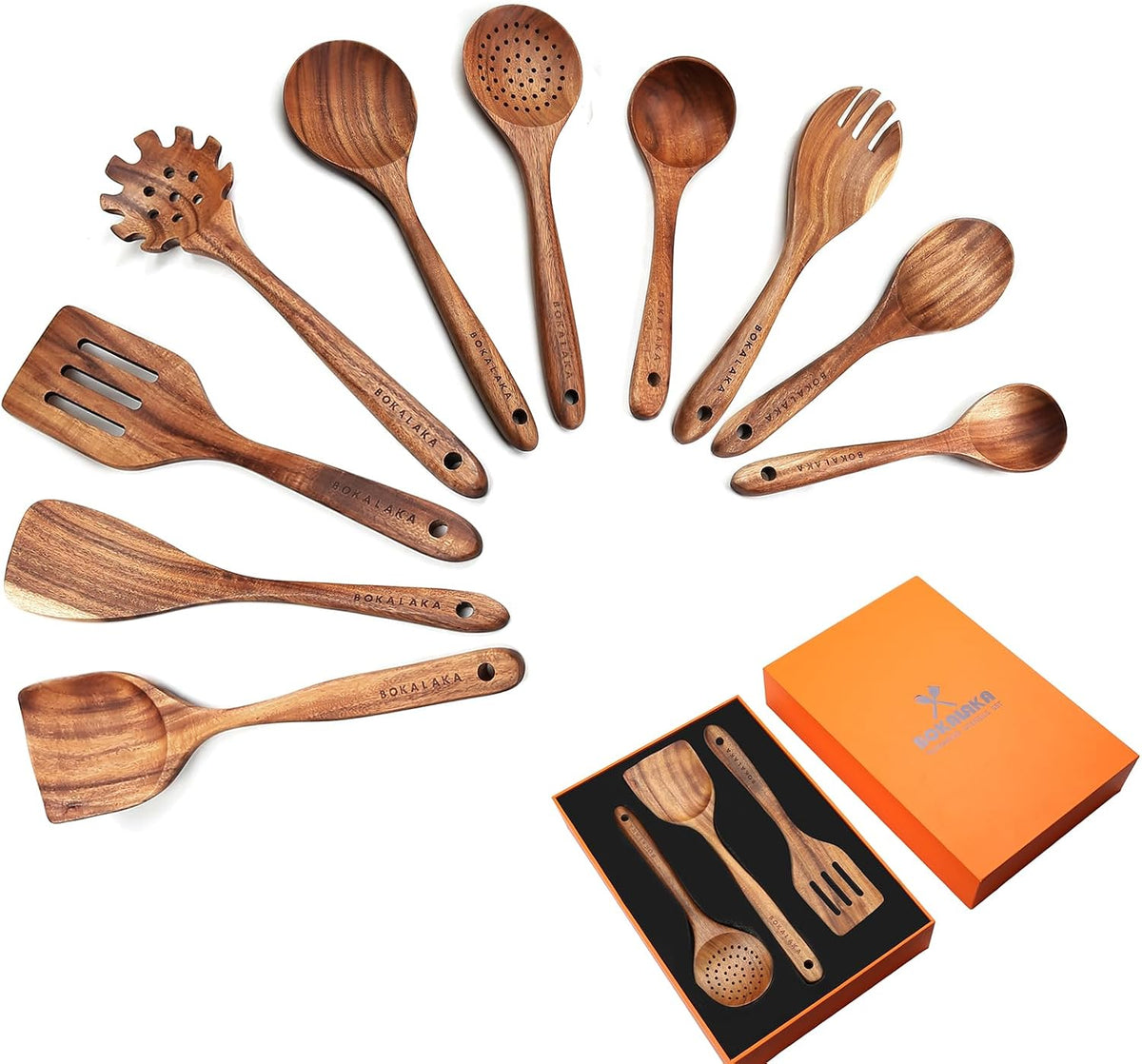 Wooden Spoons for Cooking, Natural Teak Wooden Kitchen Utensils Set Wooden Utensils for Cooking Wooden Cooking Utensils Wooden Spatulas for Cooking (10)