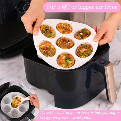 Sakolla 2 Pack Silicone Egg Bite Molds for Air Fryer, Nonstick 7 Cups Air Fryer Muffin Pan for Baking Egg Bite, Mini Muffins, Tart, Mini Cupcake and Quiche (Pink + Green)