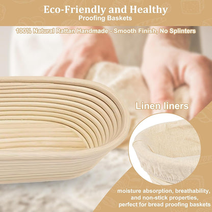 Sourdough Baking Kit, 2 Oval Banneton Proofing Basket Set
