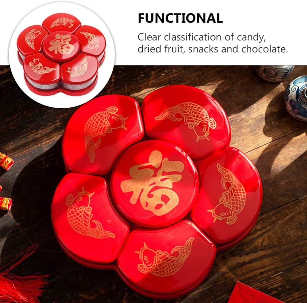 Cabilock 1pc Boxes Dried Fruit Box Party Serving Platter Candy New Year Cookie Container Appetizer Plates Tins Vintage Tray Storage Cubes with Lid Plastic to Rotate Chinese Style Tray Cover