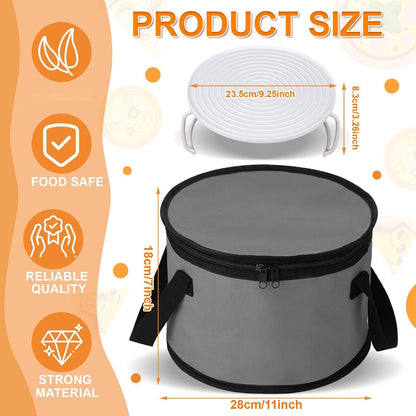Yaomiao 2 Set Round Pie Carrier 11 x 7 Inch with Dish Tray Plate Stacker Insulated Casserole Carrier with Lid and Handle Reusable Cooler Thermal Bag for Cold Food for Potluck Picnic (Black and Purple)