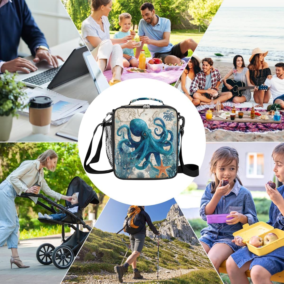 cfpolar Skull Skateboard Lunch Box for Boys Girls, Insulated Lunch Bags for Kids Reusable Mini Cooler Lunch Tote Lunchbox Thermal Meal Tote Kit with Shoulder Strap for Work School Picnic
