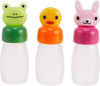CuteZCute Bento Soy Sauce Case Container Set with Funnel, 3 Bottles (5ml Each), 1 Funnel, 1 Stand, Multicolor, 2" L x 0.5" H, Playful, Whimsical