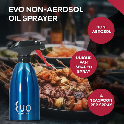 Evo Oil Sprayer 18/8 Stainless Steel, Non-Aerosol for Olive, Cooking Oils, and Vinegars, Silver, 16-Ounce Capacity