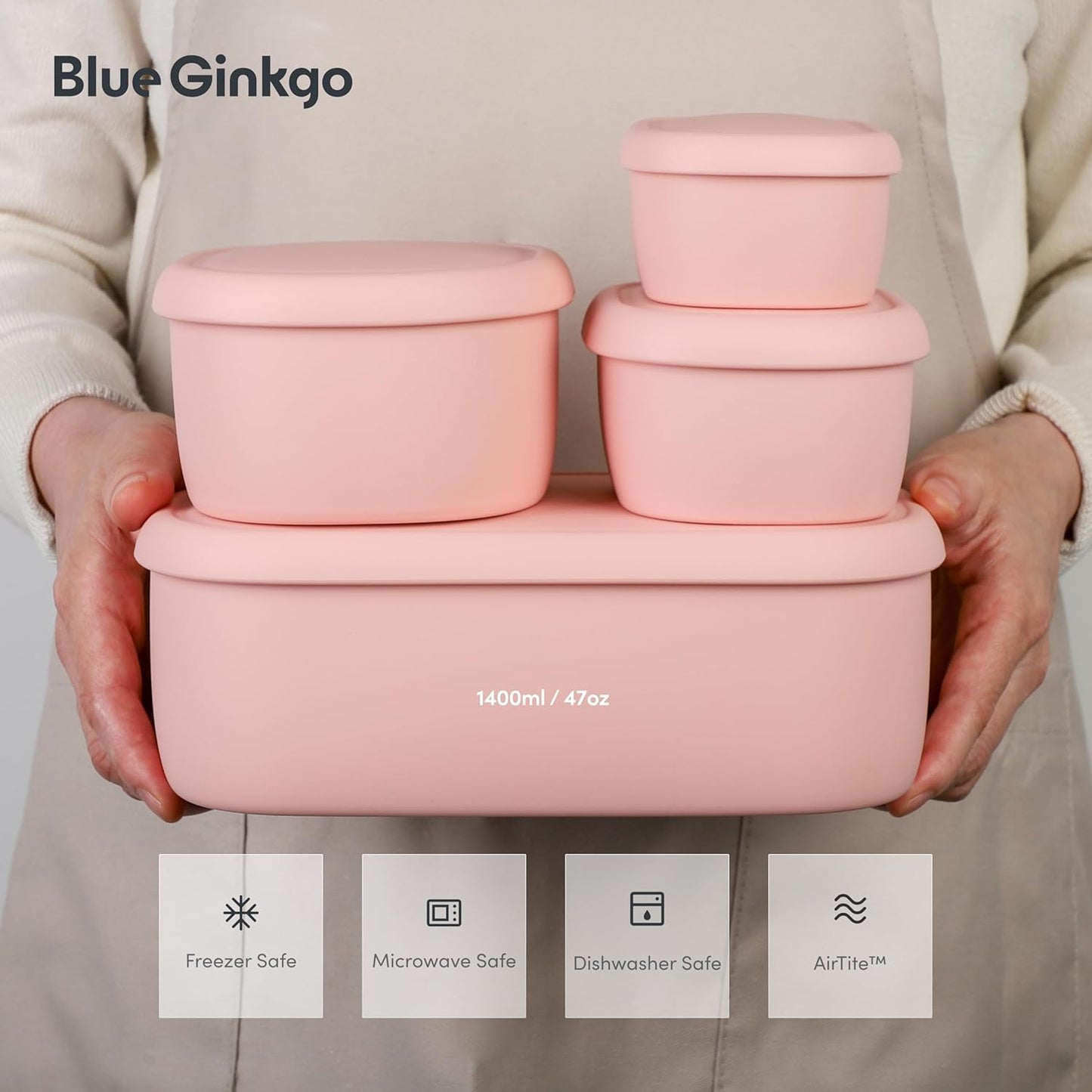 BLUE GINKGO Nesting Silicone Containers - Set of 3 Hard-Shell Silicone Food Storage Containers | BPA Free, Airtight, Dishwasher and Freezer Safe (6.7oz, 10oz, 20oz) - Green