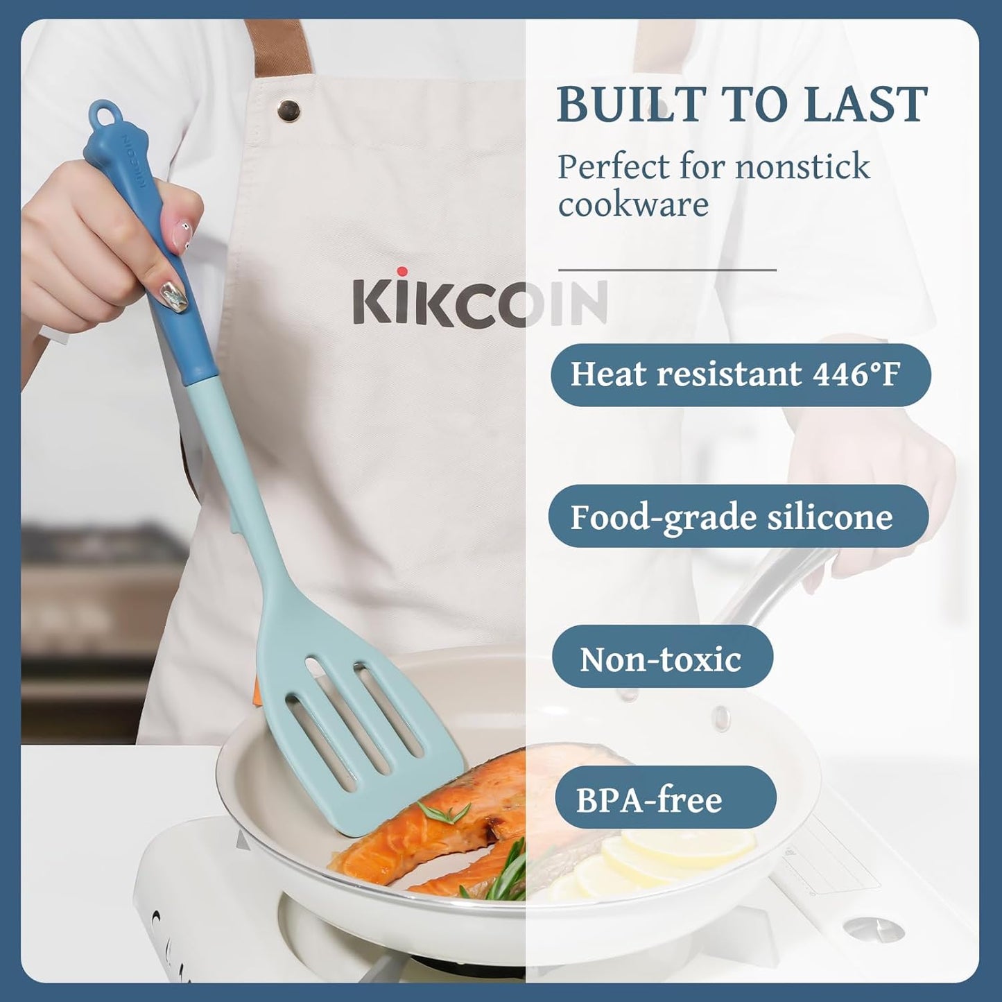 Kikcoin 43Pcs Large Kitchen Utensils Set - Silicone Cooking Utensils Set, Dishwasher Safe Spatula Set for Non-stick Cookware, 446°F Heat Resistant Kitchen Utensils Set with Holder BPA Free, Grey