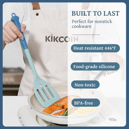 Kikcoin 43Pcs Large Kitchen Utensils Set - Silicone Cooking Utensils Set, Dishwasher Safe Spatula Set for Non-stick Cookware, 446°F Heat Resistant Kitchen Utensils Set with Holder BPA Free, Grey