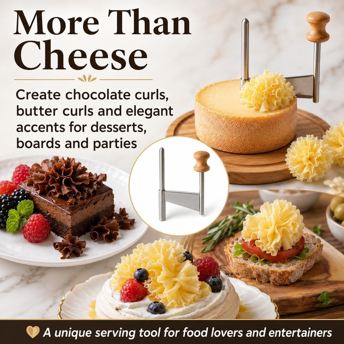 OYEWALLS Adjustable Wire Cheese Slicer for Block Cheese, Handheld Stainless Steel Cheese Cutter with 4 Extra Wires, Premium Rolling Cheese Wire Slicer for Mozzarella, Cheddar, Gruyere