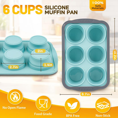Silicone Muffin Pan, 12 Cups Non-Stick Cupcake Pan, Food-Grade BPA-Free Muffin Tin, Oven-Safe 450 °F, Reinforced Steel Frame, Easy-Grab Handles, Quick-Release 2.3" Baking Molds for Mini Treats