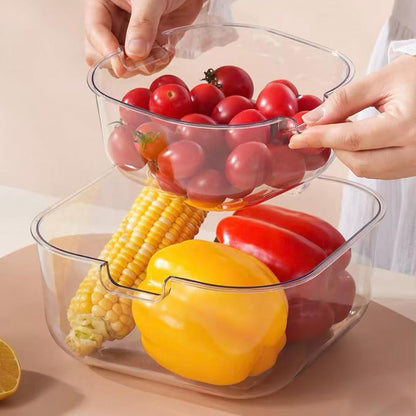 3 Pcs Set Double-Layer Plastic Colander, Large Capacity Food Strainers, Fruits Vegetable Washing Draining Basket, Detachable and Stackable Multi-Layer Strainer Bowl, Easy to Clean for Kitchen (Brown)