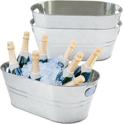 3 PCS 15.3 x 9 x 6 inches Black Metal Galvanized Tub with Handles, 3 Gallon Galvanized Beverage Tubs for Parties, Large Metal Drink Ice Buckets for Beer, Wine, Cocktails & Outdoor Events