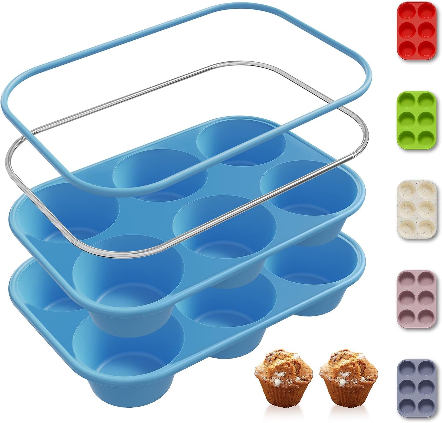 2 Pack 12 Cups Silicone Muffin Pan with Metal Reinforced Frame Regular Size Silicone Molds Cupcake Cake Baking Pans Cookie Baking Chocoflan Cupcake Mold Nonstick Muffin Tin Home Baking Supplies
