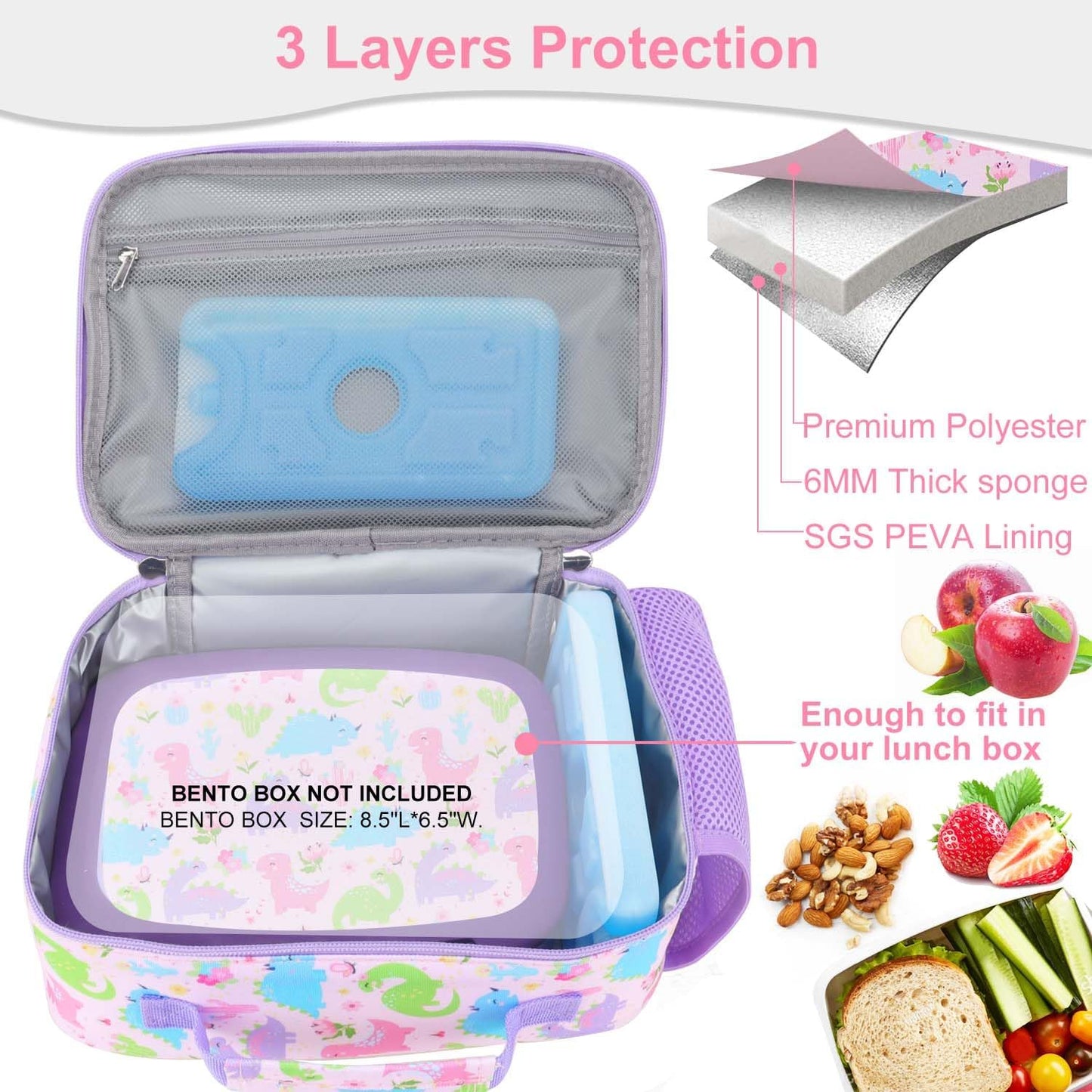 RHCPFOVR Kids Lunch Bag - Insulated Lunch Box for Boys Girls,Washable Lunch Bag and Reusable Toddler Leak-proof Lunchbox for School and Daycare - Colors B