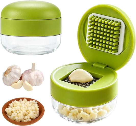 Mini Garlic Chopper and Press with Container， Manual Garlic Twister Masher and Crusher，Garlic Press Stainless Steel for Kitchen Cooking and Food Prep（1）