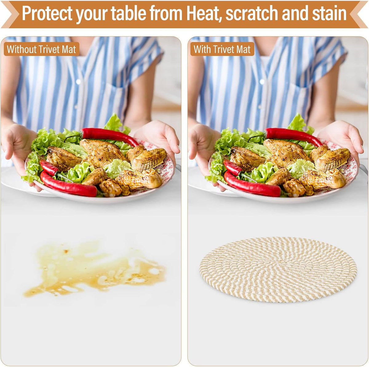 Tidponra Trivet Mats Set for Hot Dishes, 5 Heat Resistant Pot Holders Kitchen Counter, Table, Home Essentials, Anti Stain Hot Pads Plate Mats for Hot pots and Pans, 7 Inches