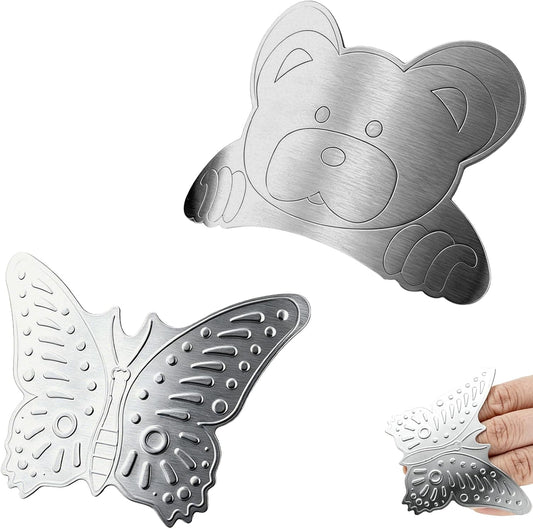 2-Pack Finger Guards for Cutting Food – Stainless Steel Slicing Finger Protector Adjustable Size, Suitable for Various Ingredients, Kitchen Protection Essential（Butterfly & Bear Styles）