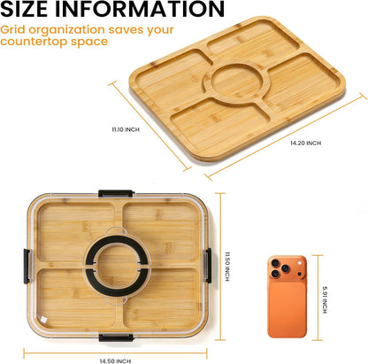 Charcuterie Board with Clear Lid, Portable 6-Compartment Cheese & Snack Tray, Reversible Bamboo Cutting Board, Secure Latch Closure for Picnics, Parties & Light Travel, Housewarming Gift
