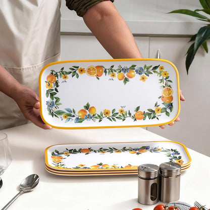 2 pcs Melamine Tray Set with Strawberry Design, 19 Inch and 14.5 Inch Large Serving Plates, Unbreakable Dinnerware for RV, Camping, Party, Easy Clean
