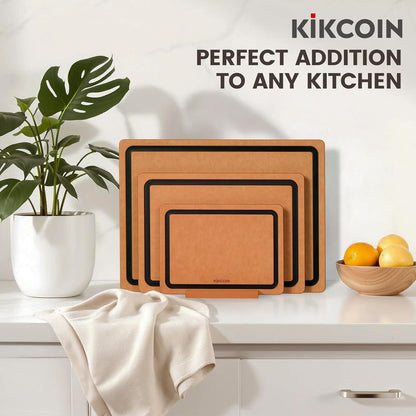 Kikcoin Wood Cutting Board, Cutting Boards for Kitchen Dishwasher Safe Non-slip Chopping Board with Juice Groove, Wood Fiber Composite Cutting Board with Hanging Hole, 14.6"*10.8"