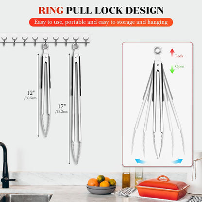 17" Extra Long Metal Tongs,Grilling Tongs,Stainless Steel Tongs for Cooking
