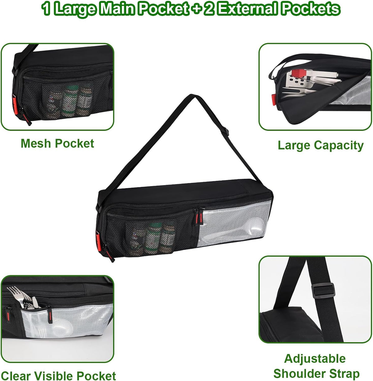 Grill Tool Organizer, BBQ Tool Storage Bag with Pockets- 20" Heavy-Duty Storage Bag Waterproof 600D Oxford, Folding Design Gift for Camping, Tailgates, Outdoor BBQ Parties (20" Lx6 Wx5 H)