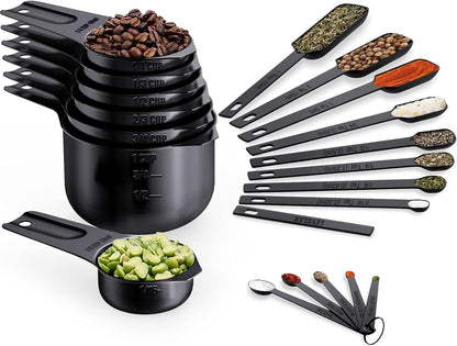 Wildone Measuring Cups & Spoons Set of 21 - Includes 7 Stainless Steel Nesting Cups, 8 Measuring Spoons, 1 Leveler & 5 Mini Measuring Spoons, Ideal for Dry and Liquid Ingredients