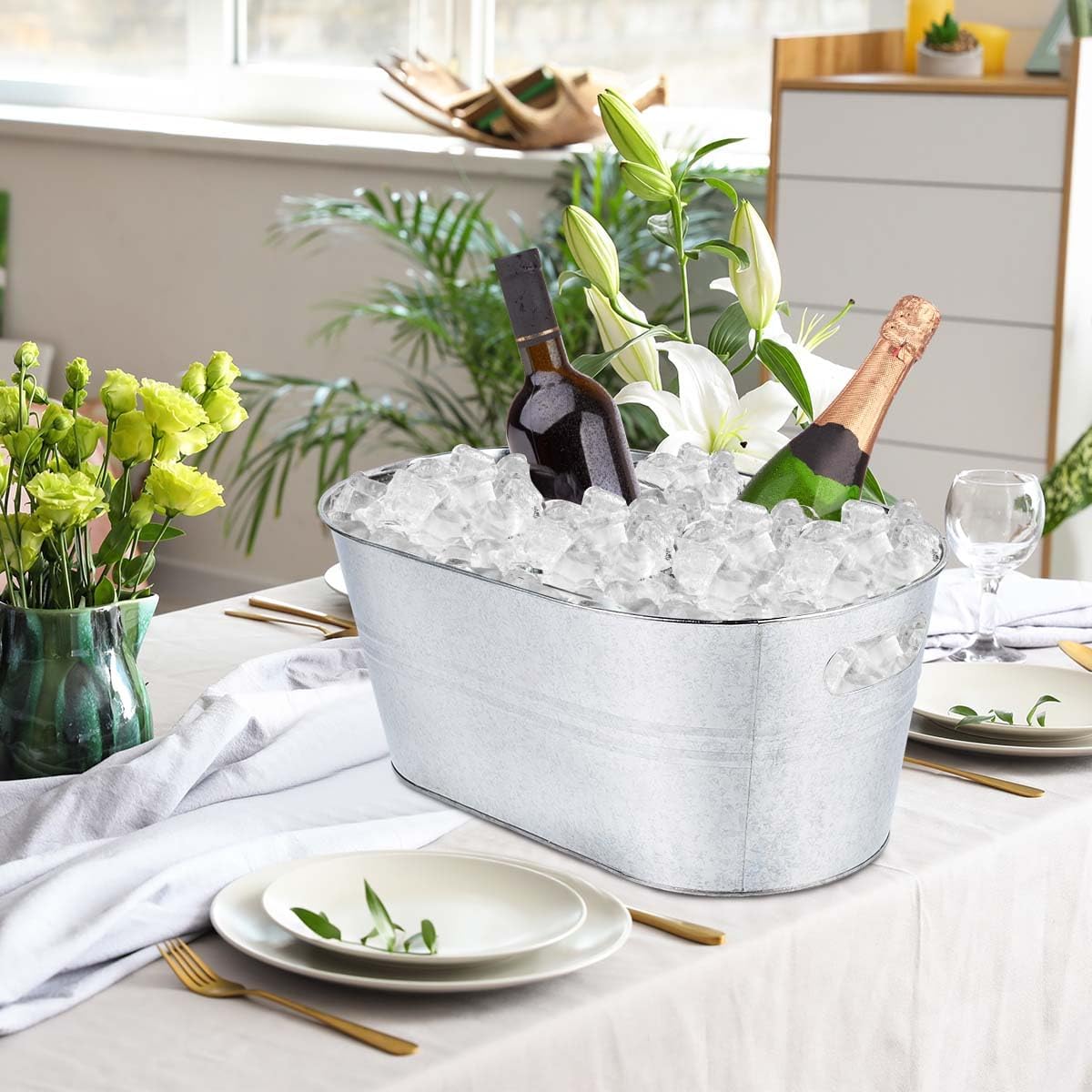 OBTANIM 4 Pack 4 Gallon Galvanized Ice Buckets Metal Champagne Drink Cooler Storage Ice Tub with Handles for Beer Cocktails Wine Beverage Home Parties Bar Cooling Supplies