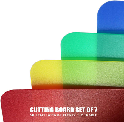 Fotouzy Plastic Cutting Board Set of 7, Frosted Clear Flexible Cutting Mats, BPA-Free, Non-Porous, Dishwasher Safe, Transparent