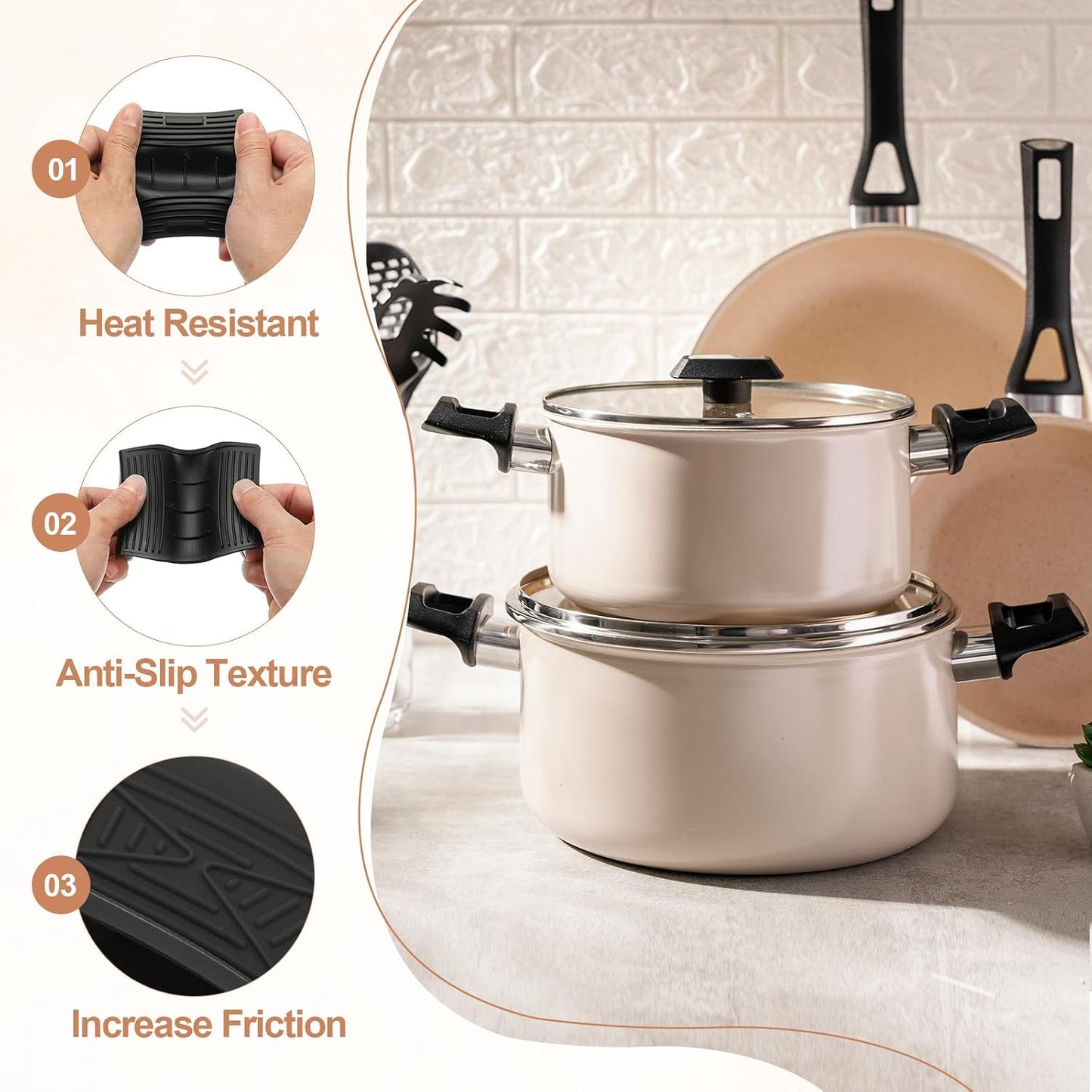 uxcell 4 Pcs Silicone Assist Hot Pan Handle Holder Hot Skillet Handle Covers Pot Holder Sleeve Non-Slip Heat Resistant for Kitchen Pot Frying Pans Cookware (Orange)