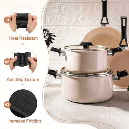 uxcell 4 Pcs Silicone Assist Hot Pan Handle Holder Hot Skillet Handle Covers Pot Holder Sleeve Non-Slip Heat Resistant for Kitchen Pot Frying Pans Cookware (Orange)