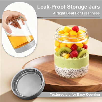 Overnight Oats Containers with Lids, 10oz Wide Mouth Mason Jars with Lids, 9 Pack Glass Jars with Airtight lid for Chia Pudding Yogurt Salad, Meal Prer Oatmeal Jars, Pink
