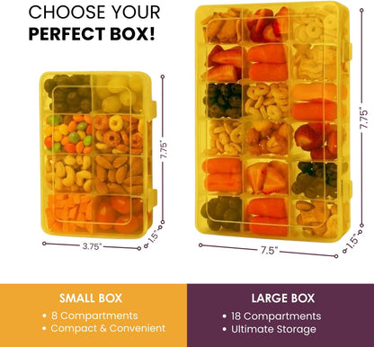 Large Kids Snack Box Containers Set of 2 -100 Labels, BPA-Free, Adjustable Compartments, Dishwasher Safe, Reusable Tray, Food Grade, Meal Prep Container, PARENT TESTED PARENT APPROVED AWARD (Clear)