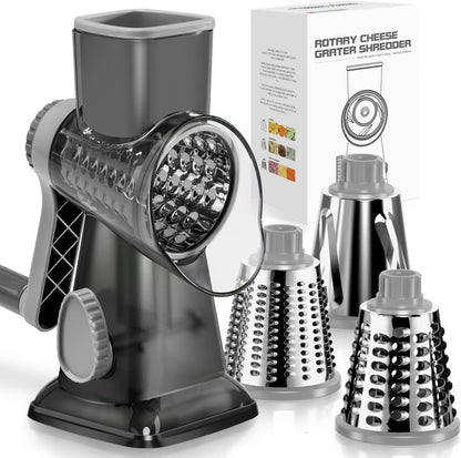 Badelite Cheese Grater Vegetable Cheese Shredder Slicer Grater for Kitchen 3 Changeable Blades for Cheese Potato Zucchini Nuts Chocolate (Grey Blue)