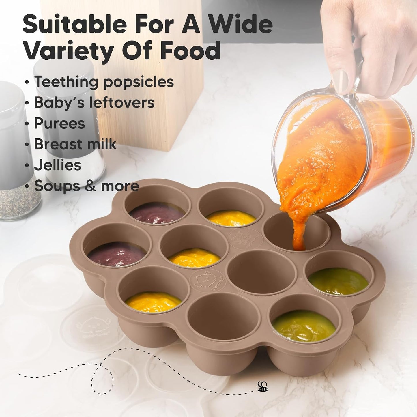KeaBabies Silicone Food Freezer Trays with Lid, 2oz x 10 Pods Baby Food Storage Containers, Easy Puree Meal Prep, Breast Milk Silicone Freezer Molds, Dishwasher, Microwave Safe, BPA-Free (Slate)