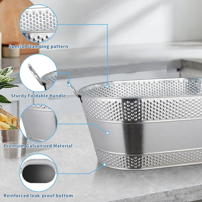 4 Gallon Galvanized Beverage Tub, 2 Pcs Heavy-Duty Ice Buckets Large Galvanized Drink Buckets with Handles for Catering Bars Parties
