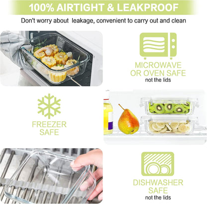 Bayco 10 Pack Glass Meal Prep Containers, Glass Food Storage Containers with Lids, Airtight Lunch Bento Boxes, BPA-Free & Leak Proof (10 lids & 10 Containers) - White