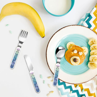 3-Piece Children Utensils Set Water Lily Mermaid Scales Knife Spoon Fork Set Stainless Steel Silverware Set Easy-Grip Reusable Utensils Set Child Flatware Set with Case for Lunch Travel