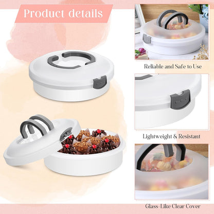 Vesici Set of 3 12'' Round Pie Holder Insulated Thermal Casserole Carriers for Hot or Cold Food 2 Pcs Plastic Cake Container with Lid Handle Portable Cake Carriers for Transport Cupcake Pie Pastry