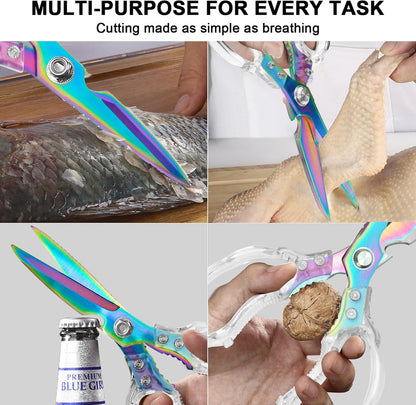 CGBE Kitchen Scissors, Multi-Purpose Kitchen Shears, Heavy Duty Dishwasher Safe Food Scissors for Chicken, Poultry, Fish, Meat & Herbs with Non-Slip Grips - Sliver
