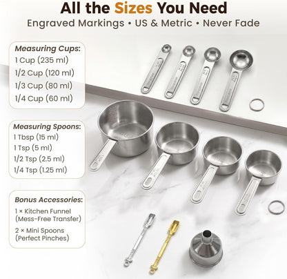 11 PCS Measuring Cups and Spoons Set with Funnel & Mini Spoons for Baking