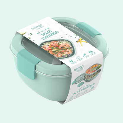 Bentgo Salad Container - 54 oz Bowl with 4-Compartment Toppings Tray, Leak-Proof Dressing Container, Reusable Fork, BPA-Free Lunch Box for Meal Prep & Food Storage; Removable Bento Tray (Khaki Green)