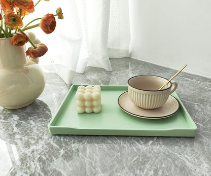 White Serving Tray (13.5 x 9.6 inch) for Serving Accessory, Elegant & Stackable Plastic Tray for Spa, Coffee, Drinks, Tea, Bar, Party, Seasoning, Perfume and Display Use.