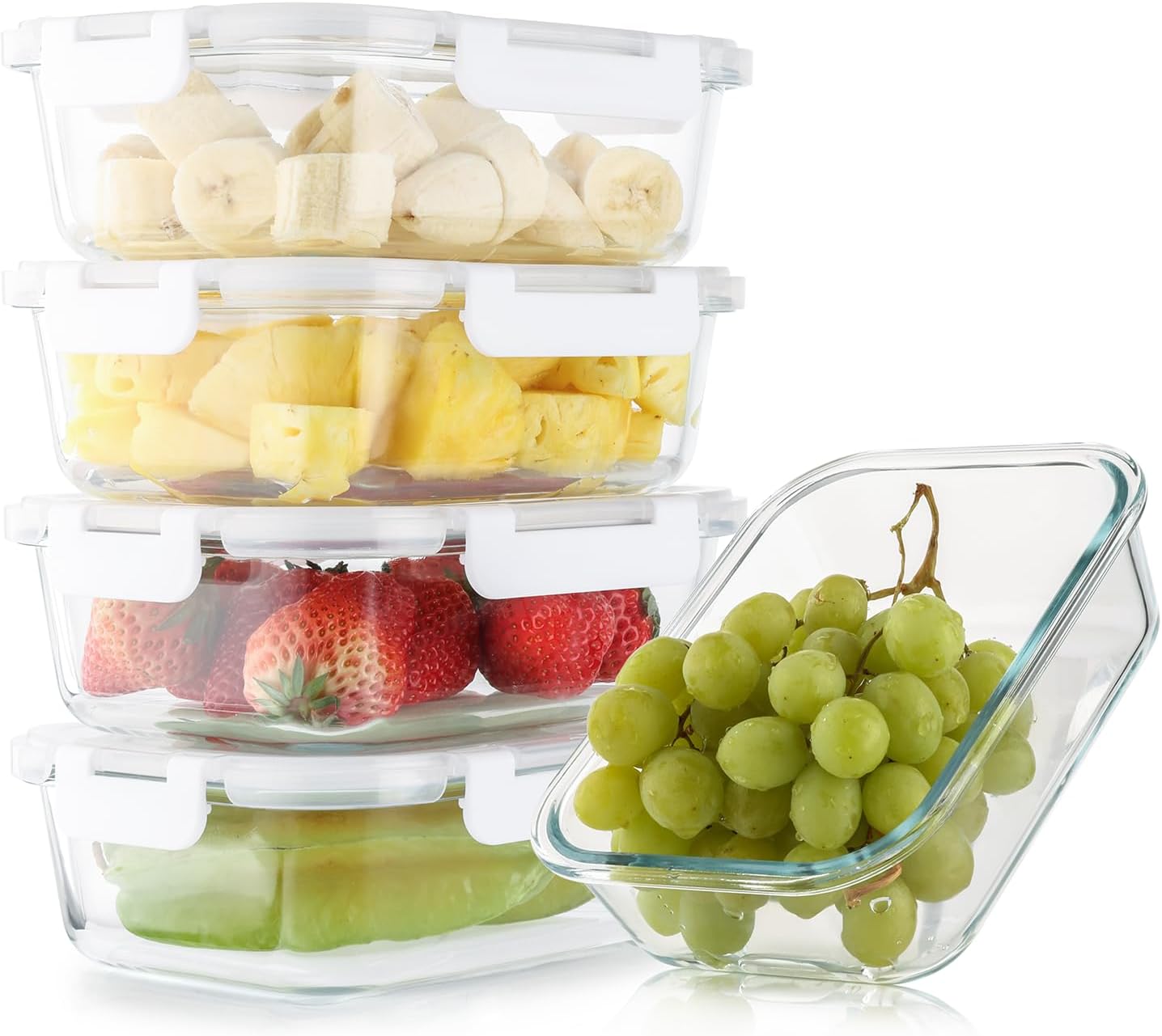 Cuiselect 10 Pack 22 Oz Glass Meal Prep Containers with Lids, Reusable Glass Food Storage Containers with Lids, Leak Proof, Microwave, Oven, Freezer and Dishwasher Safe (White)