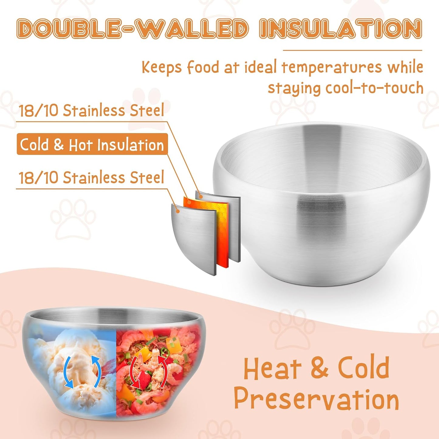 E-far Stainless Steel Bowls for Kids-6 Pack, 12OZ Double Walled Baby Toddler Bowls for Baby Food/Cereal/Snack, 18/10 Non-Toxic Metal & Unbreakable, Dishwasher Safe