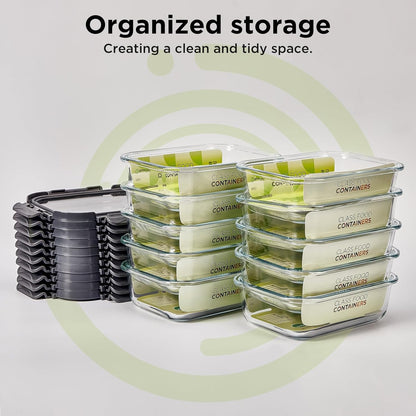 Glass Food Storage Containers with Lids,10 pack [36oz*5+13.5oz*5], Glass Meal Prep Container with Airtight Lids, Microwave Safe Food Container Set, BPA Free, LeakProof, Ideal for Lunch
