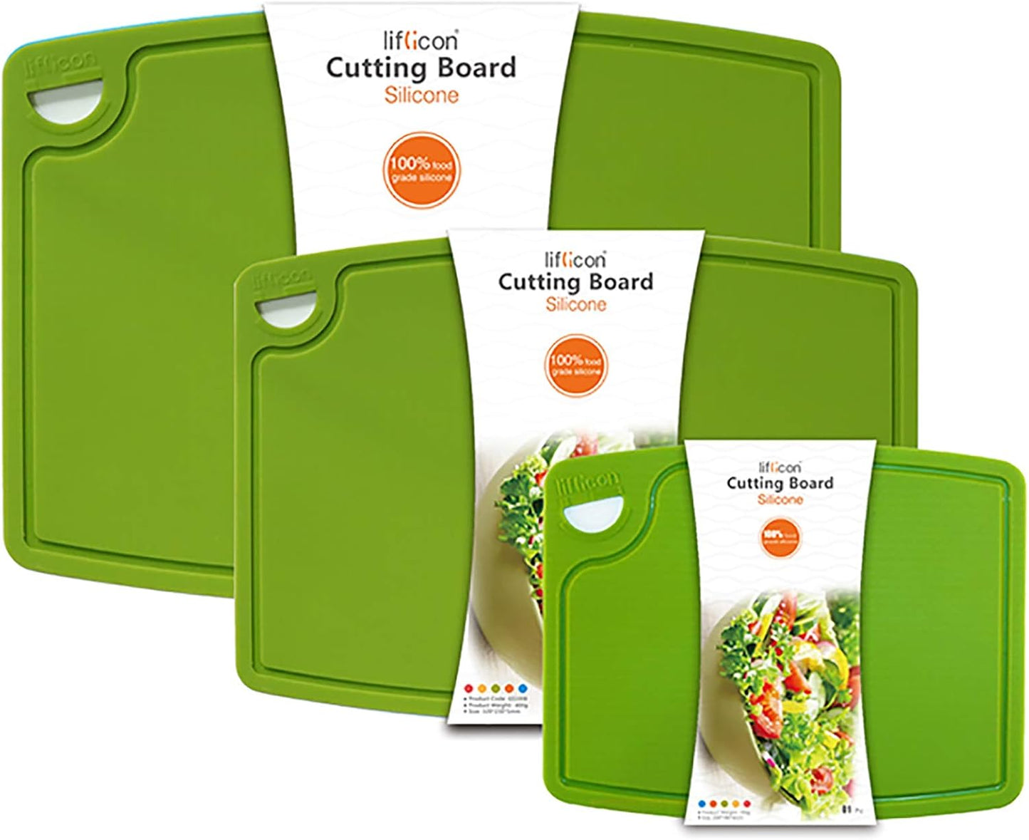Liflicon Thick Cutting Boards for Kitchen Silicone Chopping Board Set of 2 Mid 12.6'' x 9.1”,Mini 9.1”x7.1” Non-slip Deep Drip Juice Groove Easy Grip Handle,Dishwasher Safe-Red