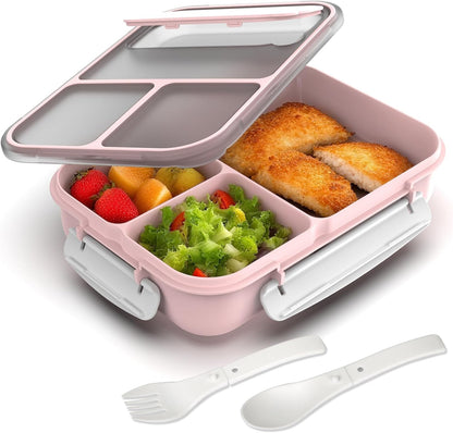 WHALEHOUSE Bento Lunch Box, 1300ML 4 Compartments Meal Prep Container with Utensil, Airtight Food Storage Container with Snap Locking Lids, Microwave/Dishwasher/Freezer Safe, On the Go